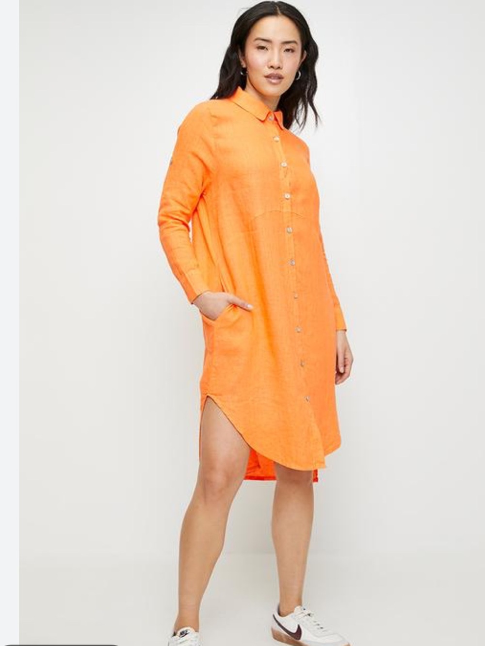 Magaschoni Vibrant Orange Long-Sleeve Shirt Dress